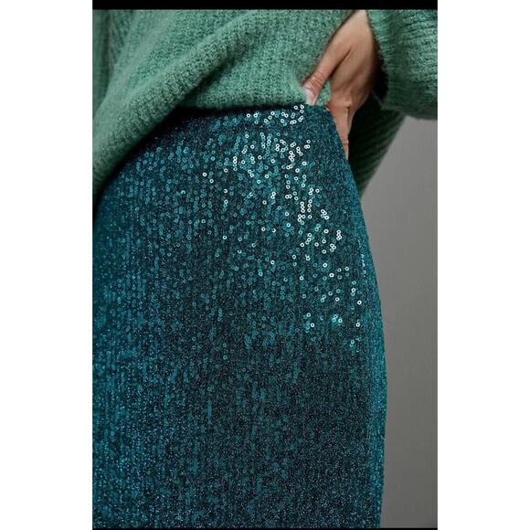 Anthropologie Maeve Alicia Sequined Midi Skirt in Green Size XS - Picture 7 of 8